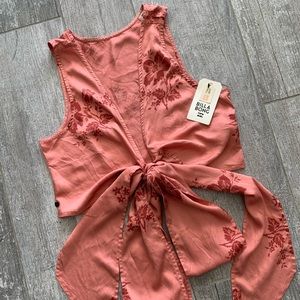 Billabong Pink Floral Tie-Front Blouse